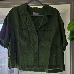 Cropped Green Linen Button-Down XXL